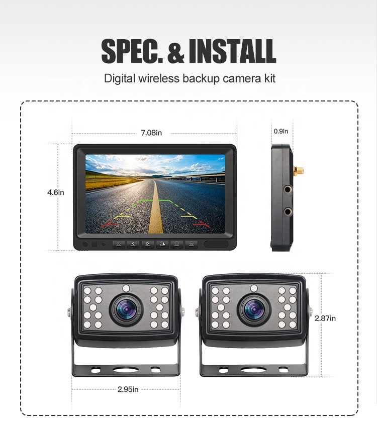 Car Night Vision Backup Camera Rear View with 1080P Wireless Screen Display System Car Camera Kit